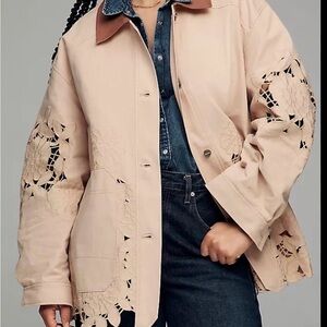 Women's Beige Cutout Floral Leather Jacket